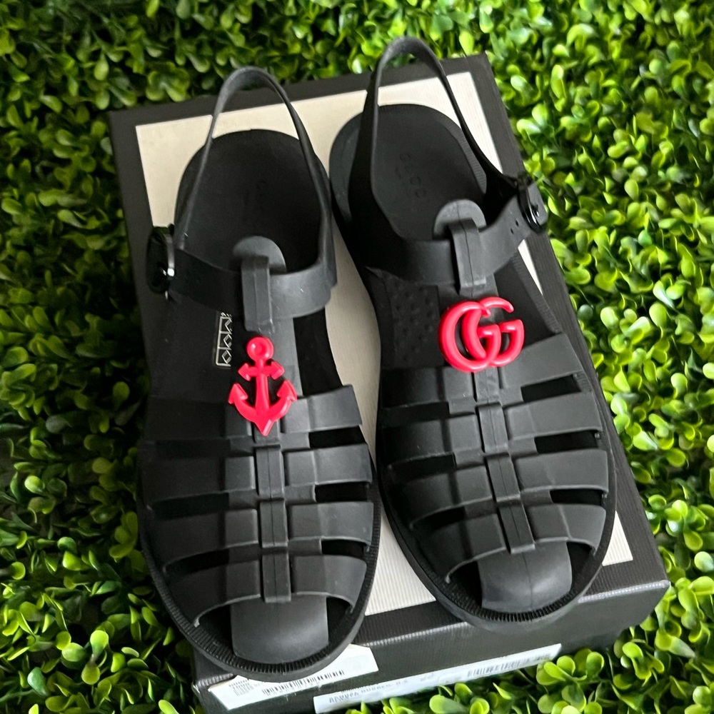 New Gucci Rubber Black Sandals